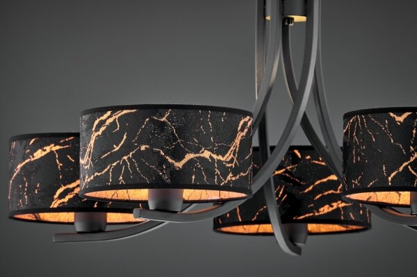 Jupiter 2107 - Lampadario a catena ARTHUR 5xE27/15W/230V nero/arancione/effetto marmo