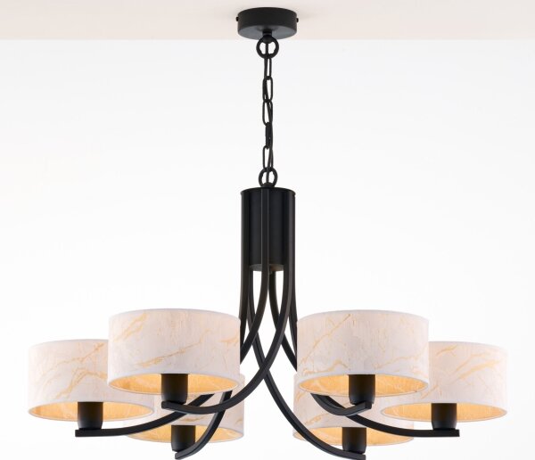 Jupiter 2105 - Lampadario con catena ARTHUR 6xE27/15W/230V bianco/nero/finitura effetto marmo