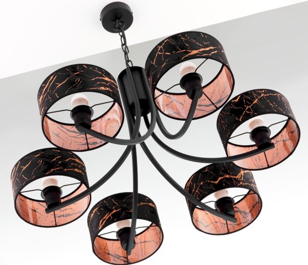 Jupiter 2108 - Lampadario a catena ARTHUR 6xE27/15W/230V nero/arancione/finitura effetto marmo