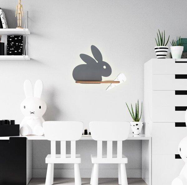 Applique LED per bambini con mensola RABBIT LED/4W/230V grigio/bianco/legno