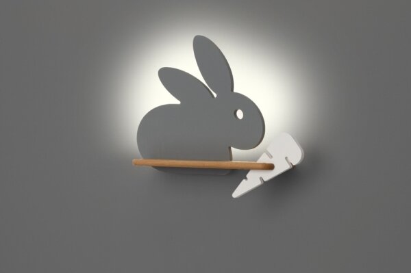 Applique LED per bambini con mensola RABBIT LED/4W/230V grigio/bianco/legno