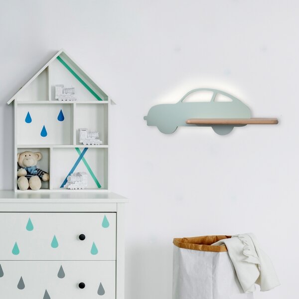 Applique LED per bambini con mensola CAR LED/5W/230V verde/legno