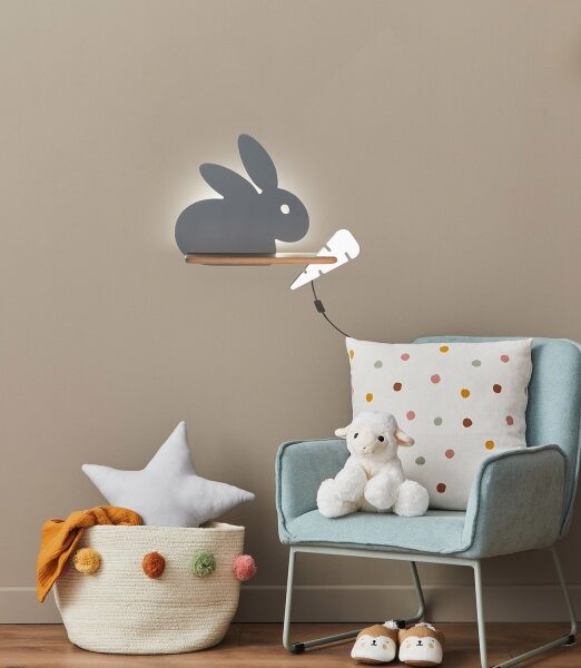 Applique LED per bambini con mensola RABBIT LED/4W/230V grigio/bianco/legno