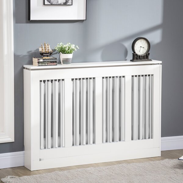 HOMCOM Copritermosifone Moderno ed Elegante in MDF e Acciaio per Casa e Ufficio 120x18x84cm Colore Bianco Design Minimalista|Aosom
