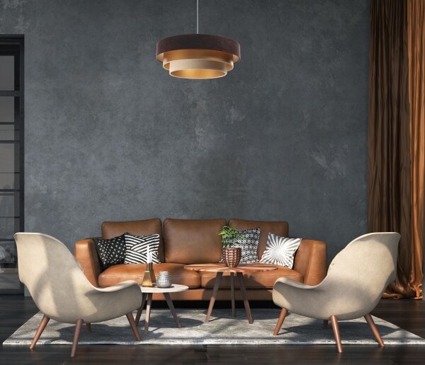 Lampadario su filo TRINITI 1xE27/60W/230V marrone/oro/beige