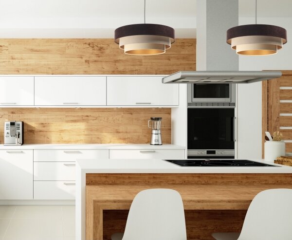 Lampadario su filo TRINITI 1xE27/60W/230V marrone/beige/oro