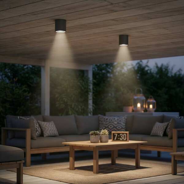 IDEAL LUX Ideal Lux plafoniera Gun, antracite, alluminio, IP44, GU10 dimmerabile, Nero, Bagno, Alluminio, Plafoniera