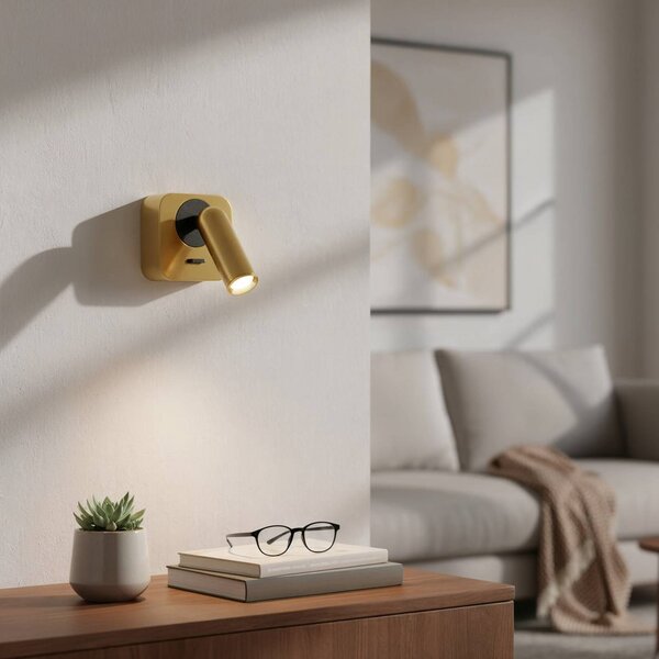 IDEAL LUX Faretto LED da parete Ideal Lux Bean, color ottone, larghezza 7 cm Bean, Ottone / Oro, Soggiorno / Sala da pranzo, Metallo, Moderno