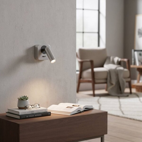 IDEAL LUX Ideal Lux faretto LED da parete Bean, color nichelo, larghezza 7 cm Bean, Alluminio / Grigio / Zincato, Soggiorno / Sala da pranzo, Metallo, Moderno
