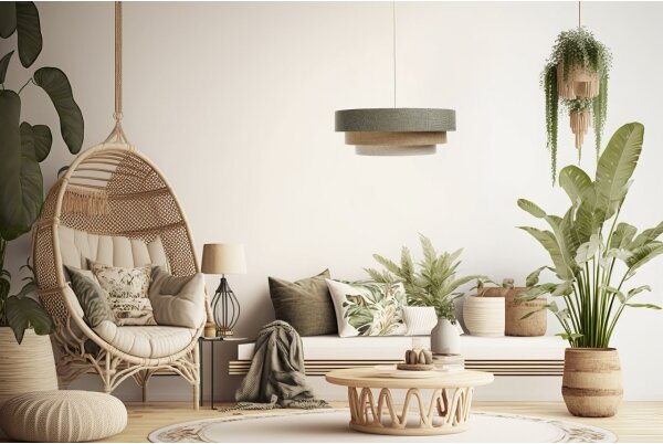 Lampadario a sospensione con filo BOHO TRINITI 1xE27/60W/230V grigio/beige/color crema