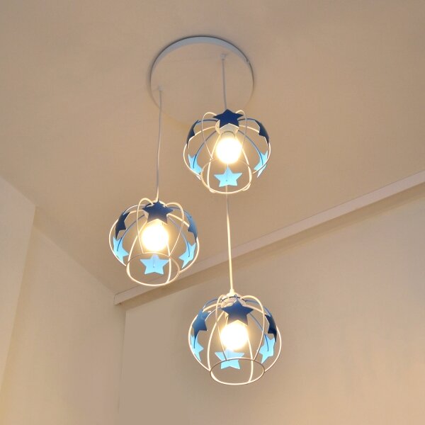 Lampadario a sospensione per bambini STARS 3xE27/15W/230V blu/bianco
