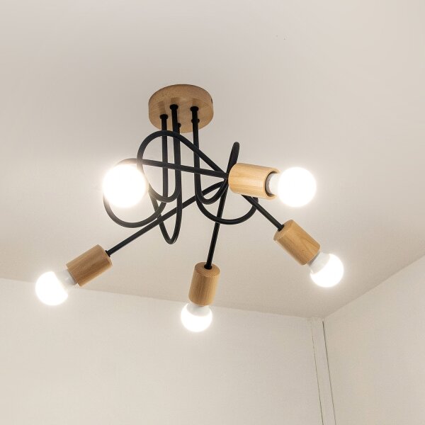 Lampadario a plafone OXFORD 5xE27/15W/230V, finitura pino/nero