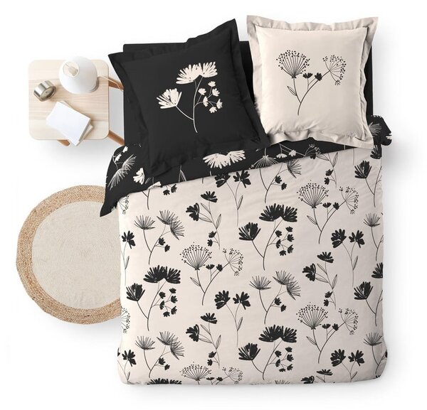 Biancheria da letto nera/beige in percalle di cotone per letto matrimoniale/per letto prolungato 240x220 cm Iris – douceur d'intérieur