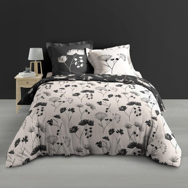 Biancheria da letto nera/beige in percalle di cotone per letto matrimoniale/per letto prolungato 240x220 cm Iris – douceur d'intérieur