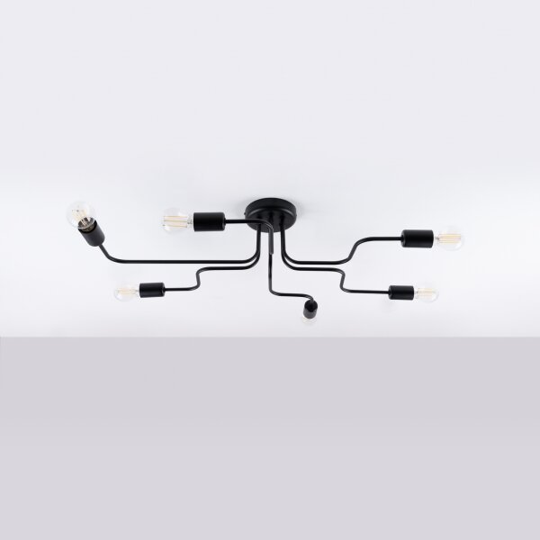 Sollux SL.1447 - Lampadario a plafone VECTOR 6xE27/15W/230V nero