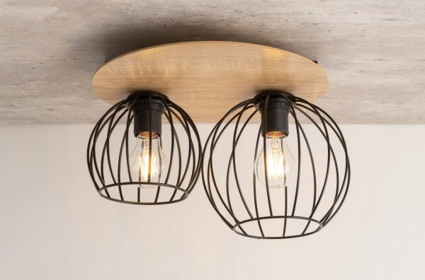 Lampadario a plafone CYBER 2xE27/60W/230V legno/nero