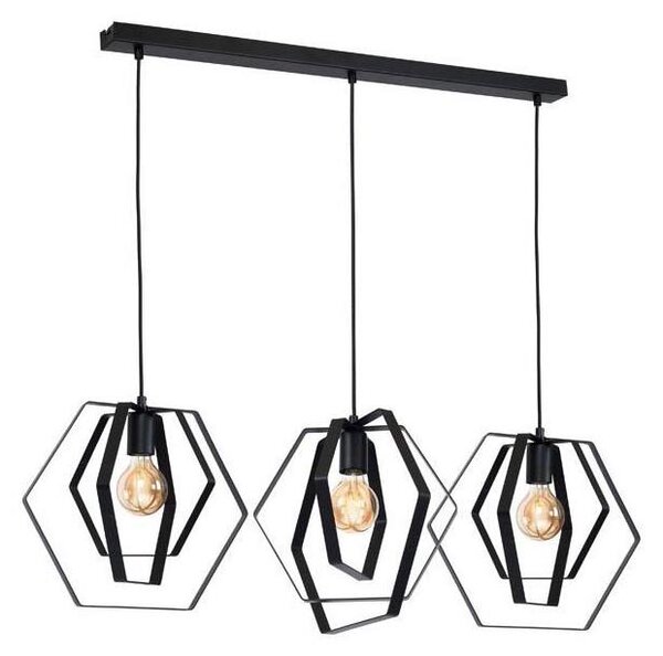 Lampadario su filo HEXAGON 3xE27/60W/230V nero