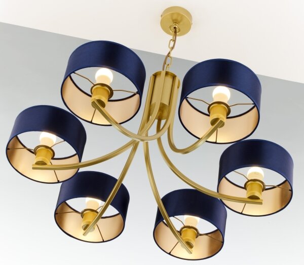 Jupiter 2095 - Lampadario con catena ARTHUR 6xE27/15W/230V blu/oro
