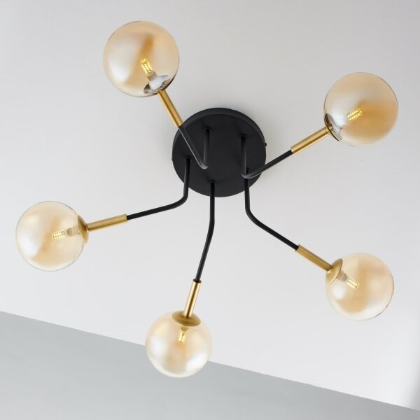 Jupiter 2038 - Lampadario a sospensione con supporto rigido BURANO 5xG9/10W/230V nero/oro/beige