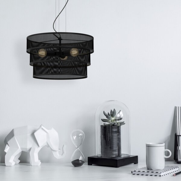 Lampadario a sospensione con filo GLUM 3xE27/60W/230V nero