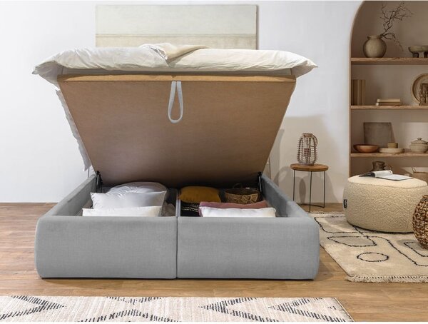 Letto matrimoniale imbottito grigio chiaro con contenitore con griglia 180x200 cm Jade - Bobochic Paris