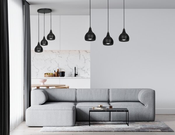 Lampadario su filo AKTAN 3xE27/60W/230V nero tondo