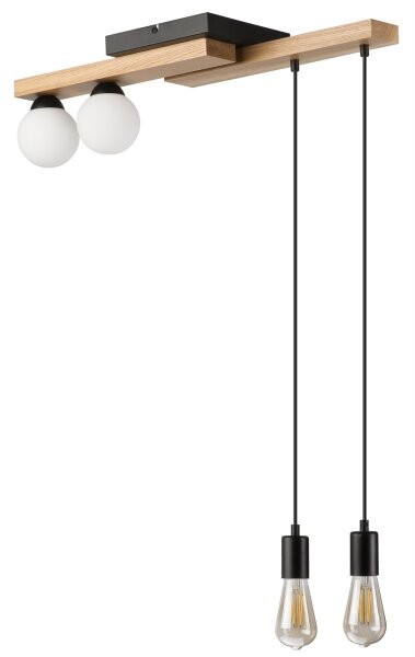 Lampadario a sospensione con filo CORTINA 2xE27/15W/230V + 2xG9/5W/230V nero/quercia