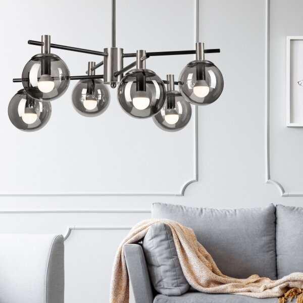 Lampadario a sospensione con supporto rigido LILOU 6xE14/5W/230V cromo opaco/fumé