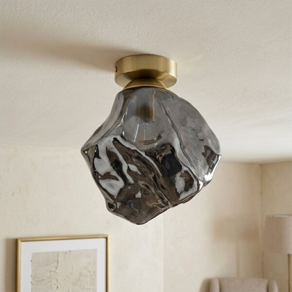 Plafoniera CRISTAL 1xE14/15W/230V ottone/nero fumé