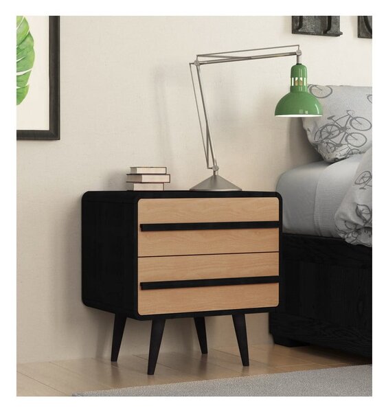 Comodino in colore naturale con motivo in nero Chantal - Støraa