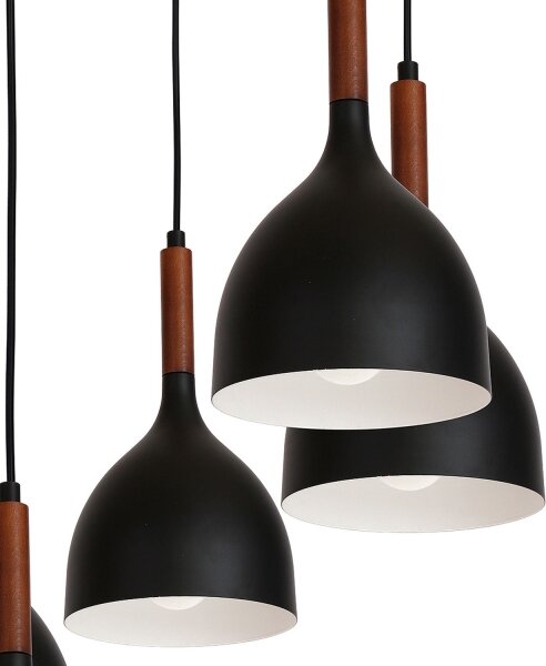 Lampadario a sospensione con filo NOAK WOOD 5xE27/60W/230V nero/legno scuro