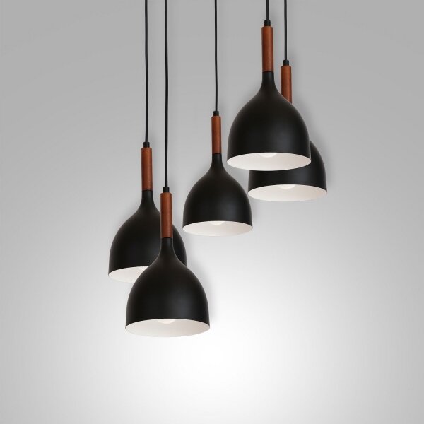 Lampadario a sospensione con filo NOAK WOOD 5xE27/60W/230V nero/legno scuro