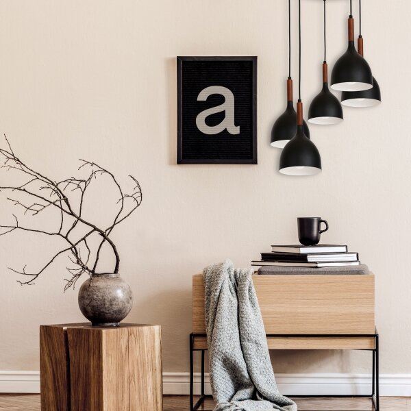 Lampadario a sospensione con filo NOAK WOOD 5xE27/60W/230V nero/legno scuro