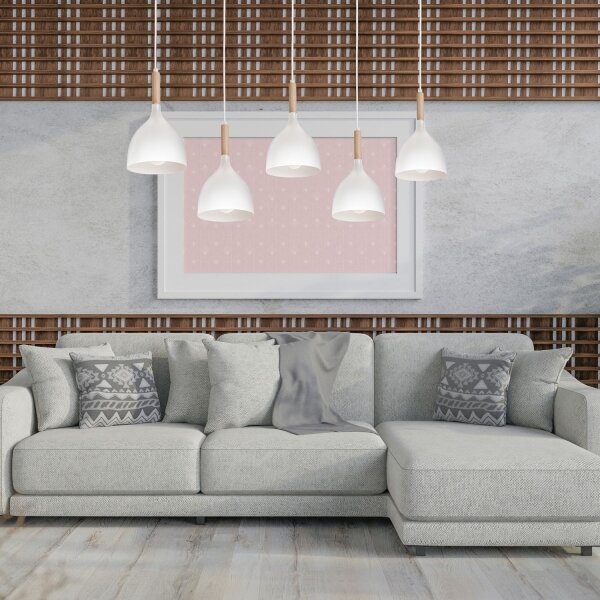 Lampadario a sospensione con filo NOAK 5xE27/60W/230V bianco/legno