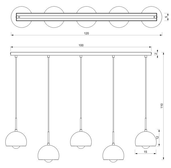 Lampadario su corda COOL 5xE27/60W/230V nero