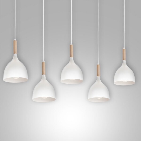 Lampadario a sospensione con filo NOAK 5xE27/60W/230V bianco/legno