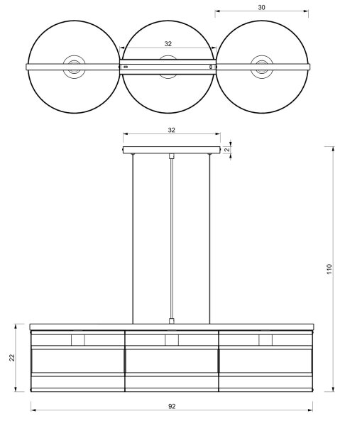 Lampadario a sospensione con filo RIM 3xE27/60W/230V nero/oro
