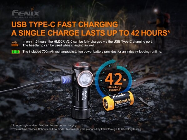 Fenix HM50RV20-Lampada frontale LED ricaricabile 3xLED/USB/1xCR123A IP68 700 lucente 120 h 700 mAh