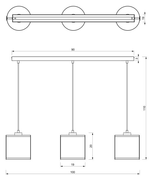 Lampadario a sospensione con filo KAGA 3xE27/60W/230V nero/oro