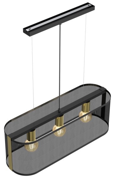 Lampadario a sospensione con filo KAGA 3xE27/60W/230V nero/oro