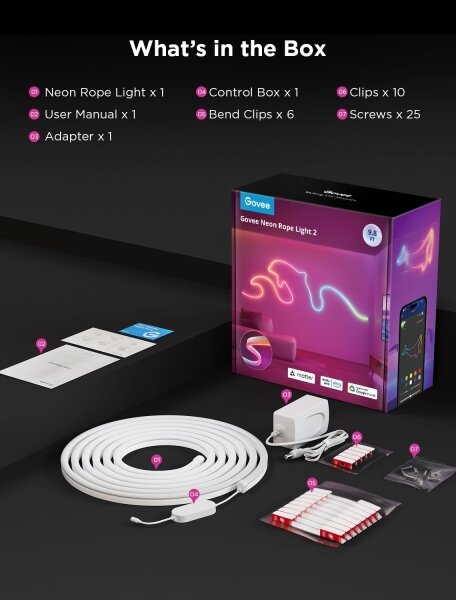 Govee - Neon 2 MATTER striscia LED flessibile 3m RGBIC Wi-Fi