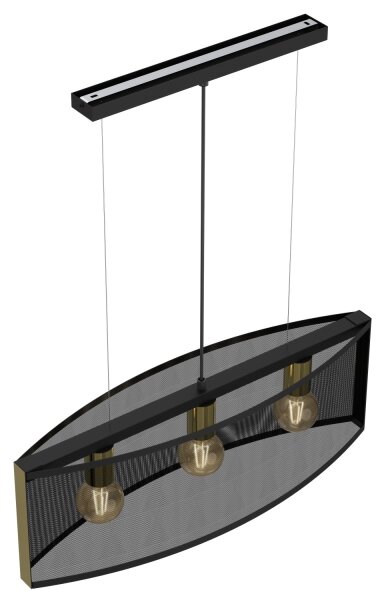 Lampadario a sospensione con filo KAGA 3xE27/60W/230V nero/oro