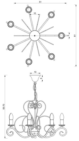 Lampadario a sospensione con catena MAURO 7xE14/60W/230V