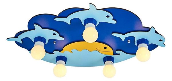 Plafoniera per bambini LUCCA, 5x portalampade E27, 24W, 230V, blu