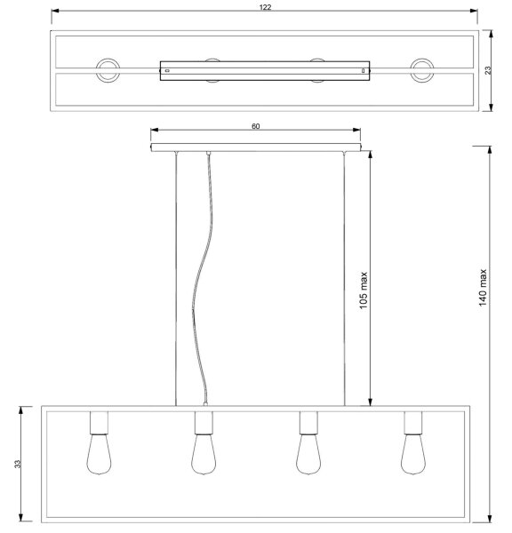 Lampadario su corda FRAME 4xE27/60W/230V nero