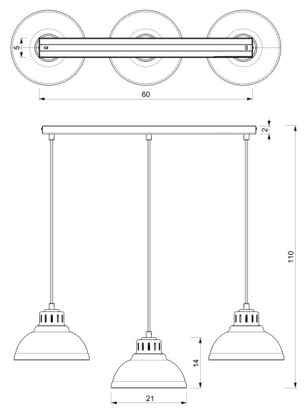 Lampadario a sospensione con filo SVEN 3xE27/15W/230V bianco