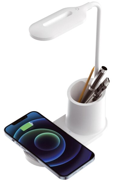 Lampada da tavolo LED LED/3W/5V con caricatore wireless bianco