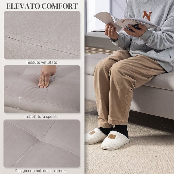 HOMCOM Panca Fondo Letto in Tessuto Vellutato con Vano Contenitore, Gambe in Metallo Dorato e Piedini Antiscivolo, 120x44x44.5cm, Grigio Chiaro|Aosom