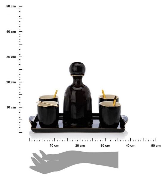 Set di tazzine in ceramica con caraffa e vassoio KENDI nero