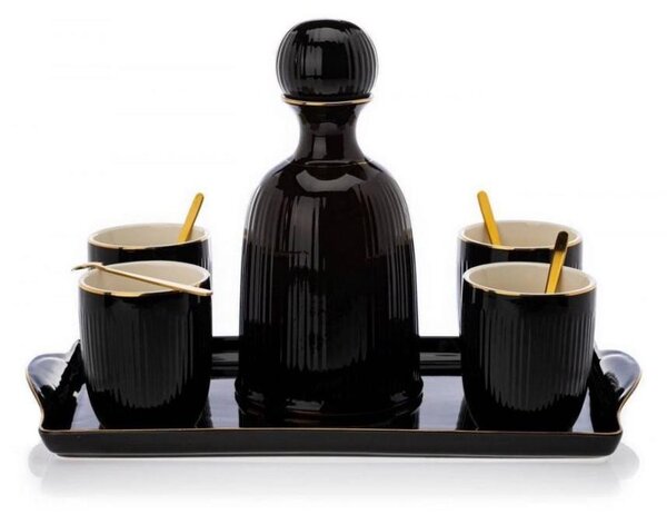 Set di tazzine in ceramica con caraffa e vassoio KENDI nero